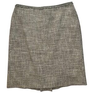Ann Taylor LOFT Back Zip Flat Front Tweed Pencil Mini Skirt Taupe Brown Size 4